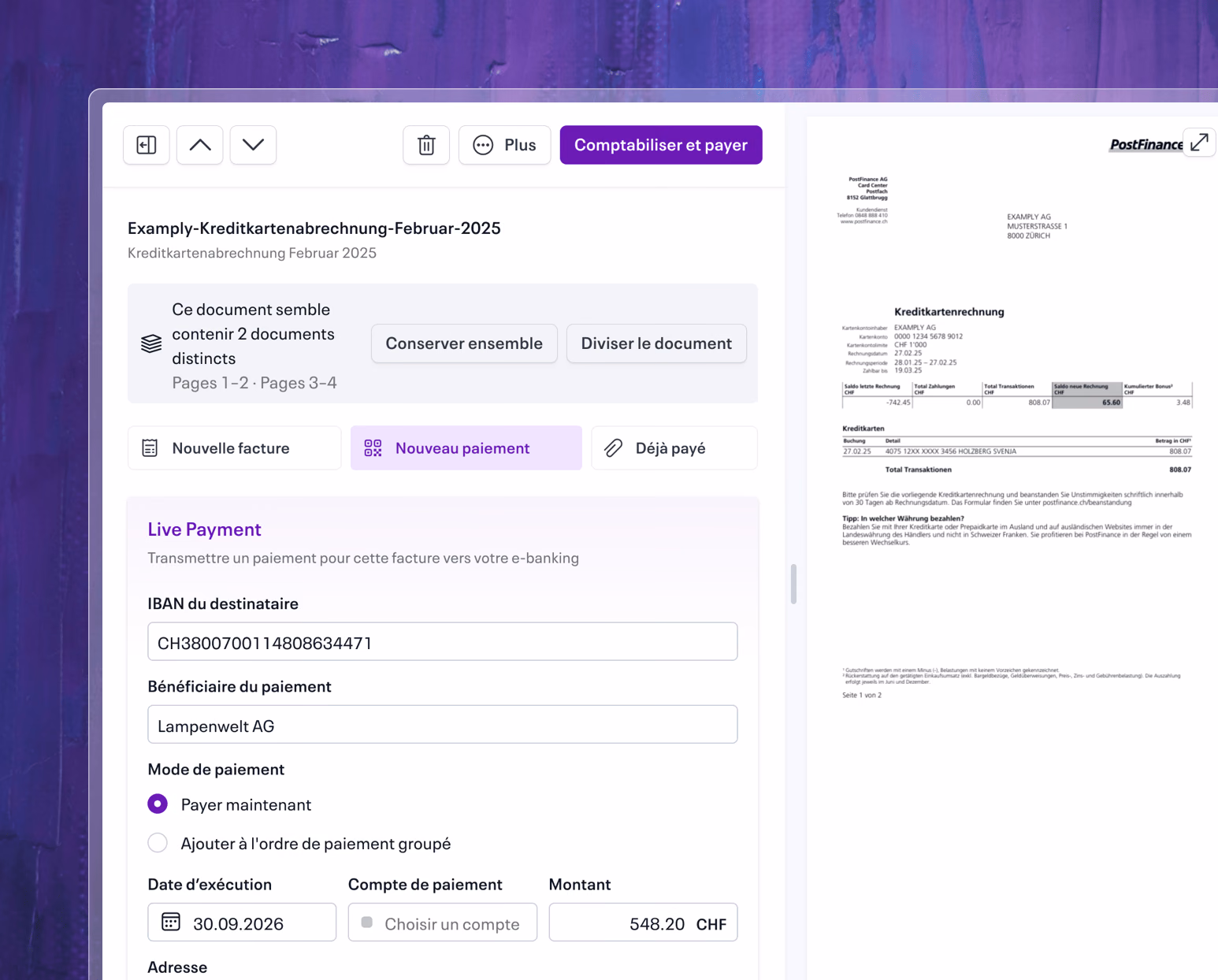 Live Capture reconnaît le contenu de vos factures