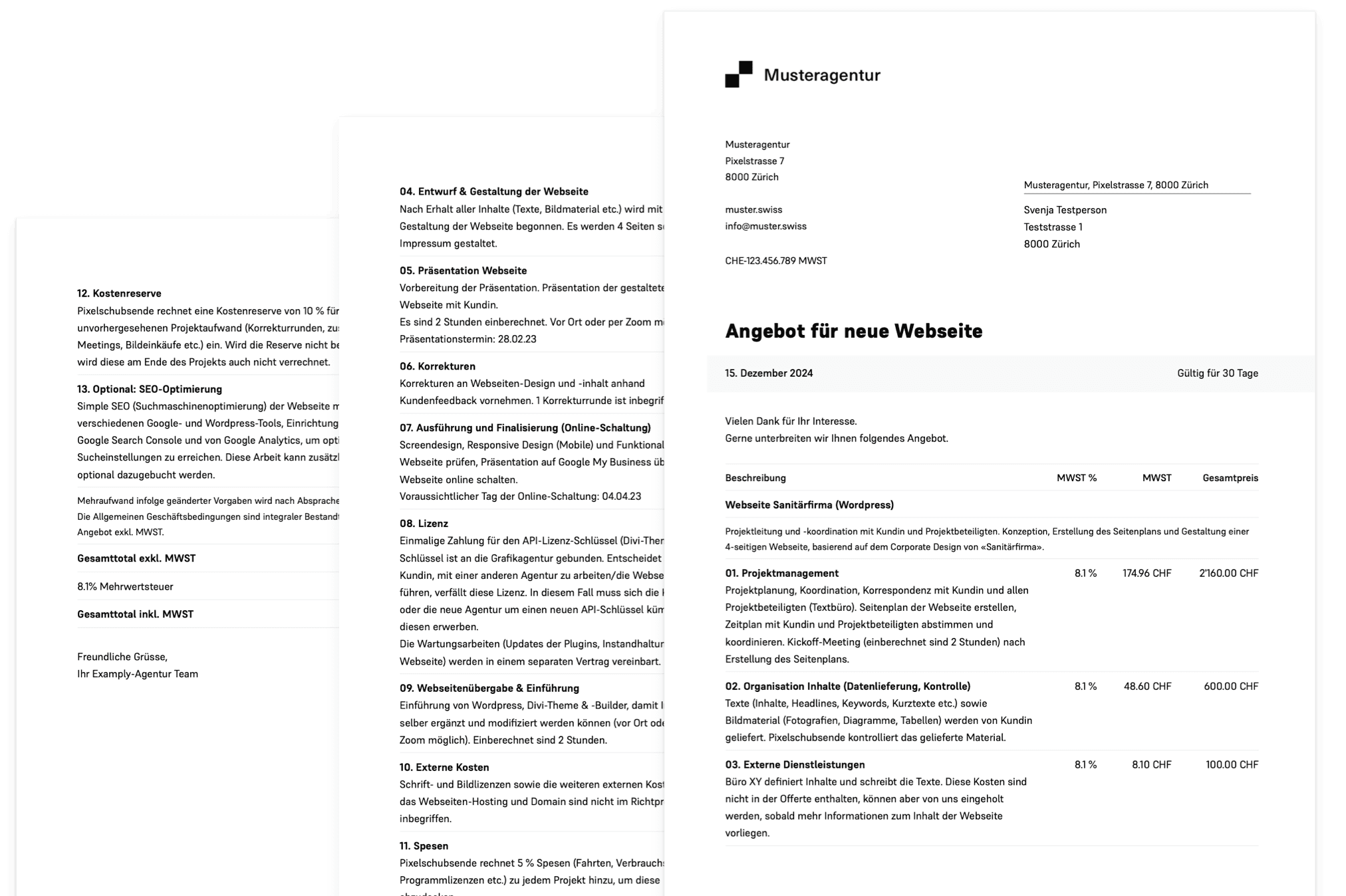 Beispiel von neuen Möglichkeiten in Offerten und Forderungen