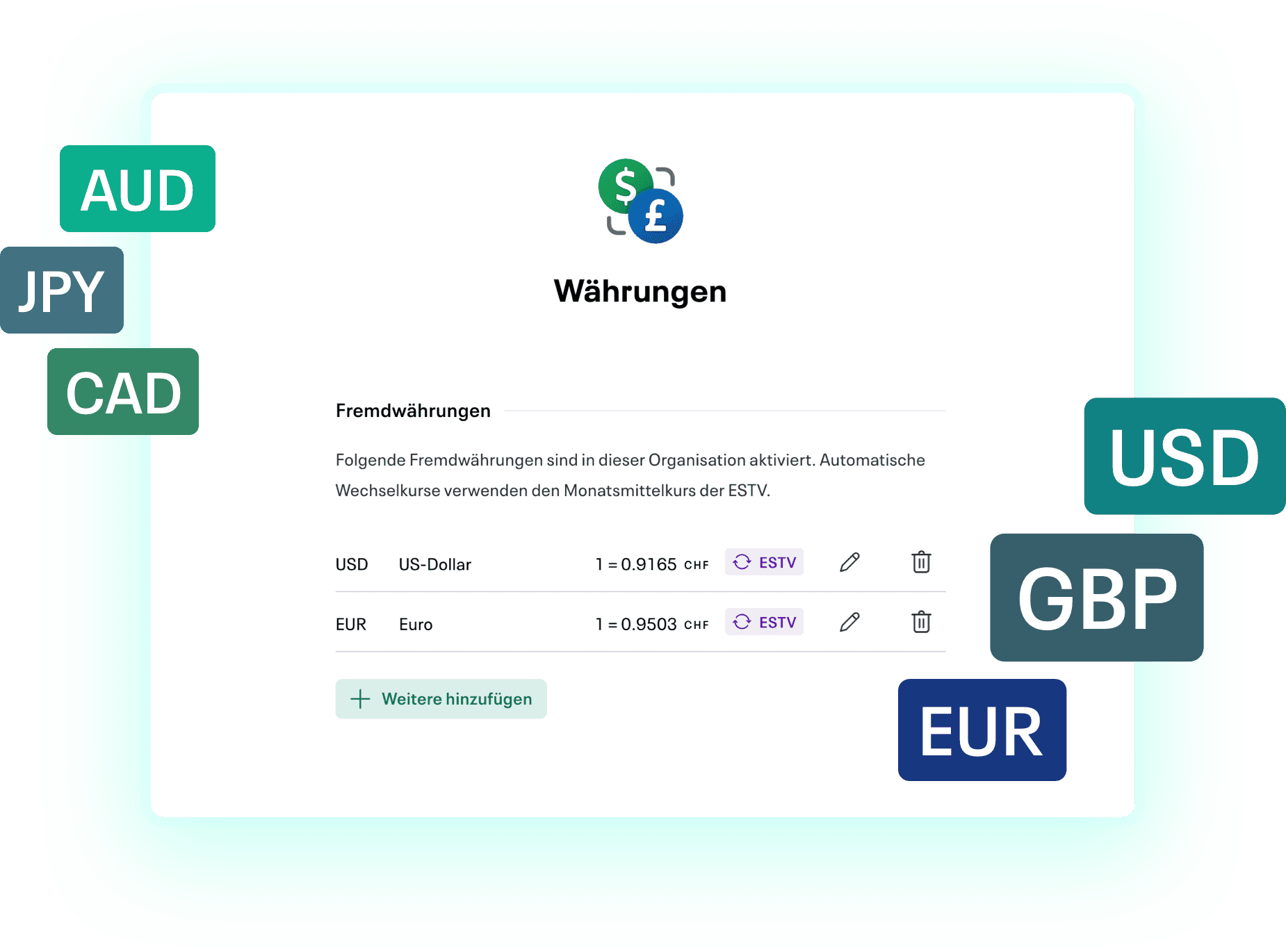 Einstellungen für Fremdwährungen in Infinity