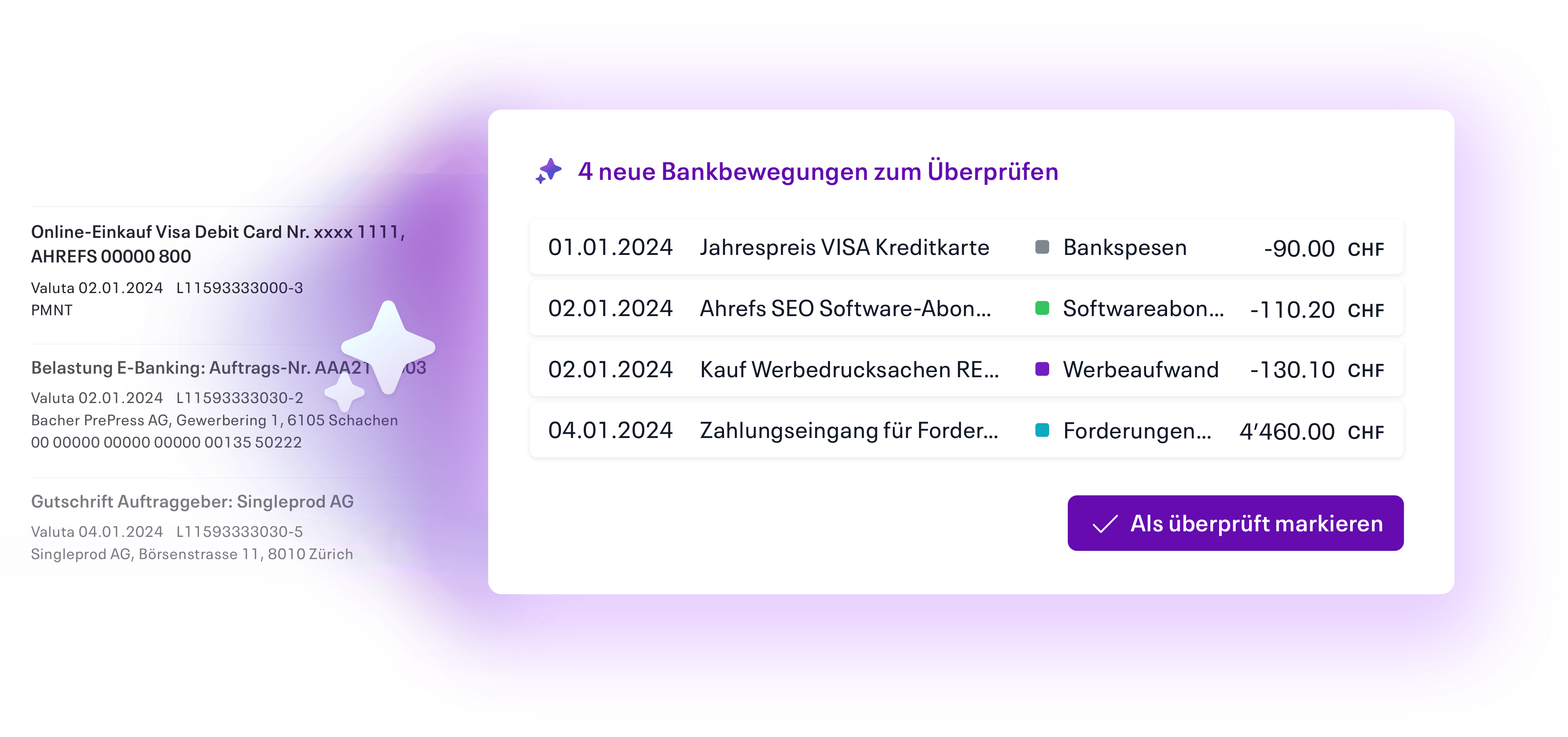 Live Accounting generiert mit AI aus Bankbewegungen intelligente Buchungsvorschläge