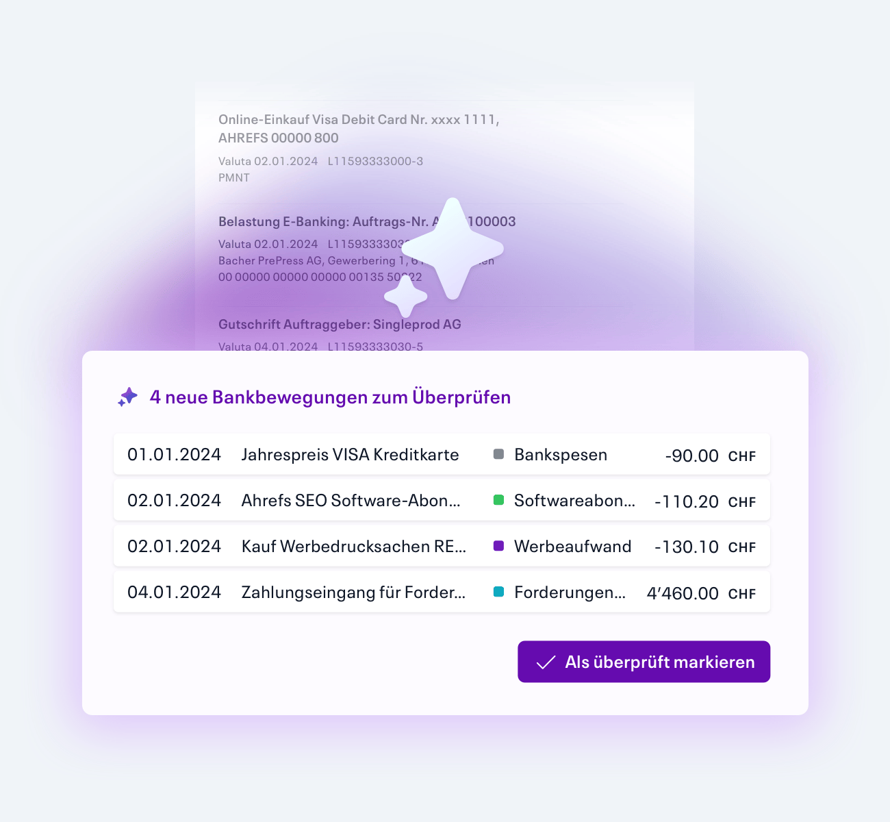 Intelligent booking suggestions in Infinity Finance from transaction data