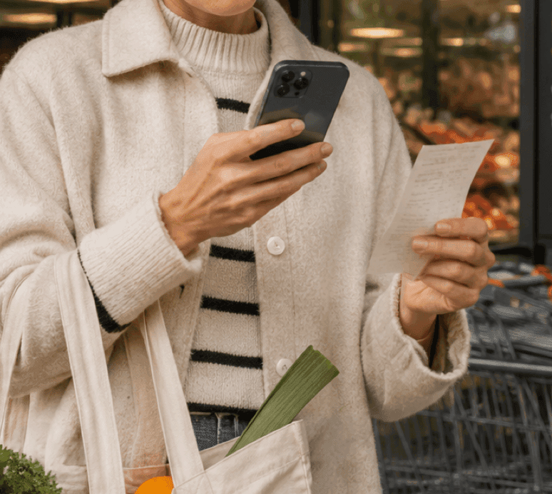 Woman scanning a receipt