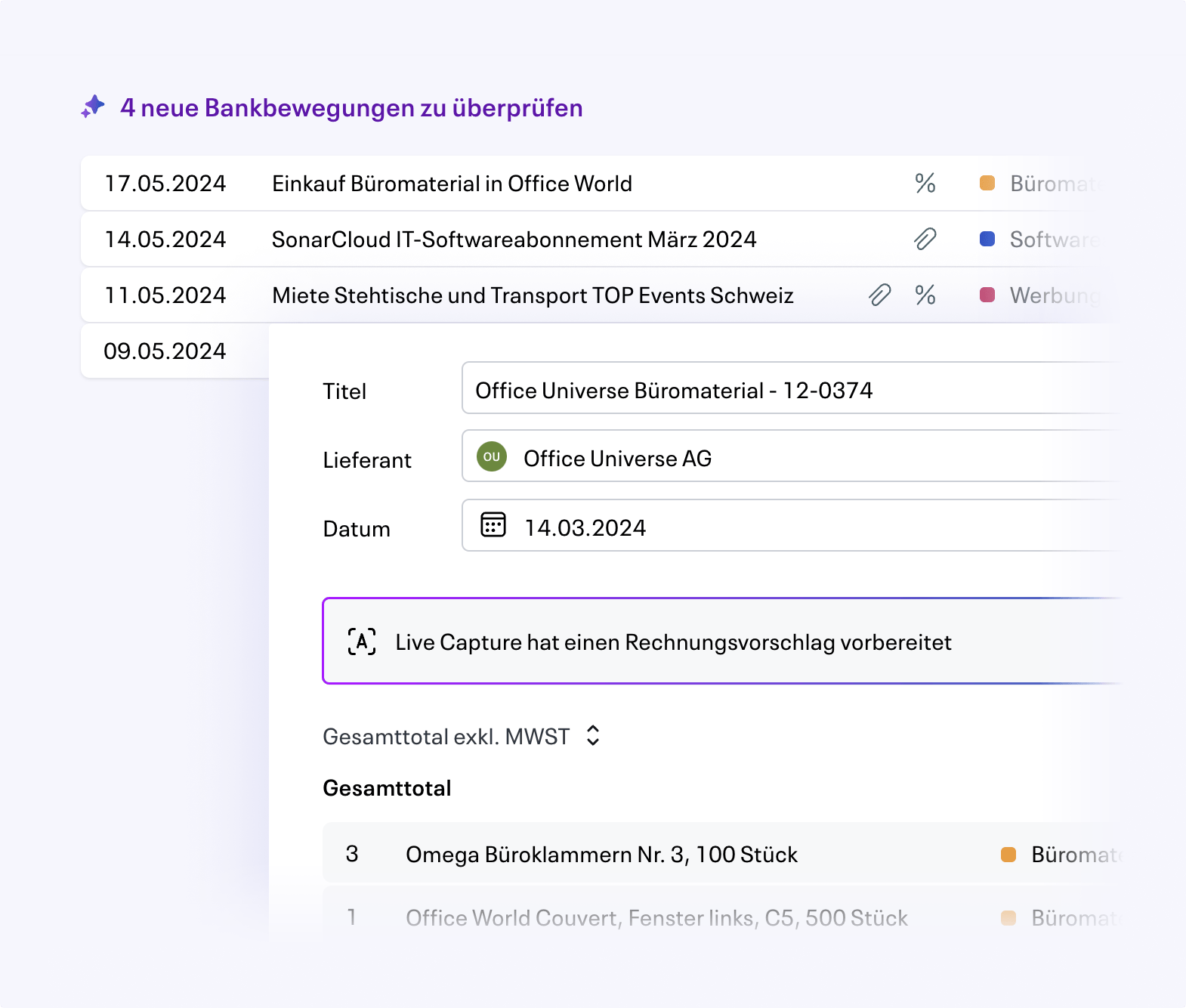 AI features in Infinity Finance that make bookkeeping and filling in invoices much simpler.