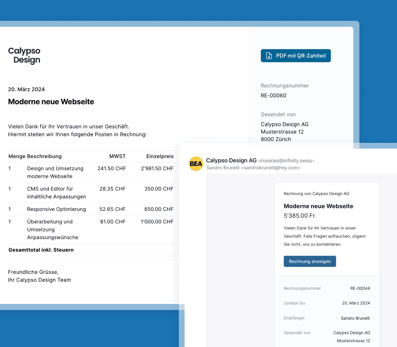 Forderungen können mittels E-Mail und Link versendet werden.