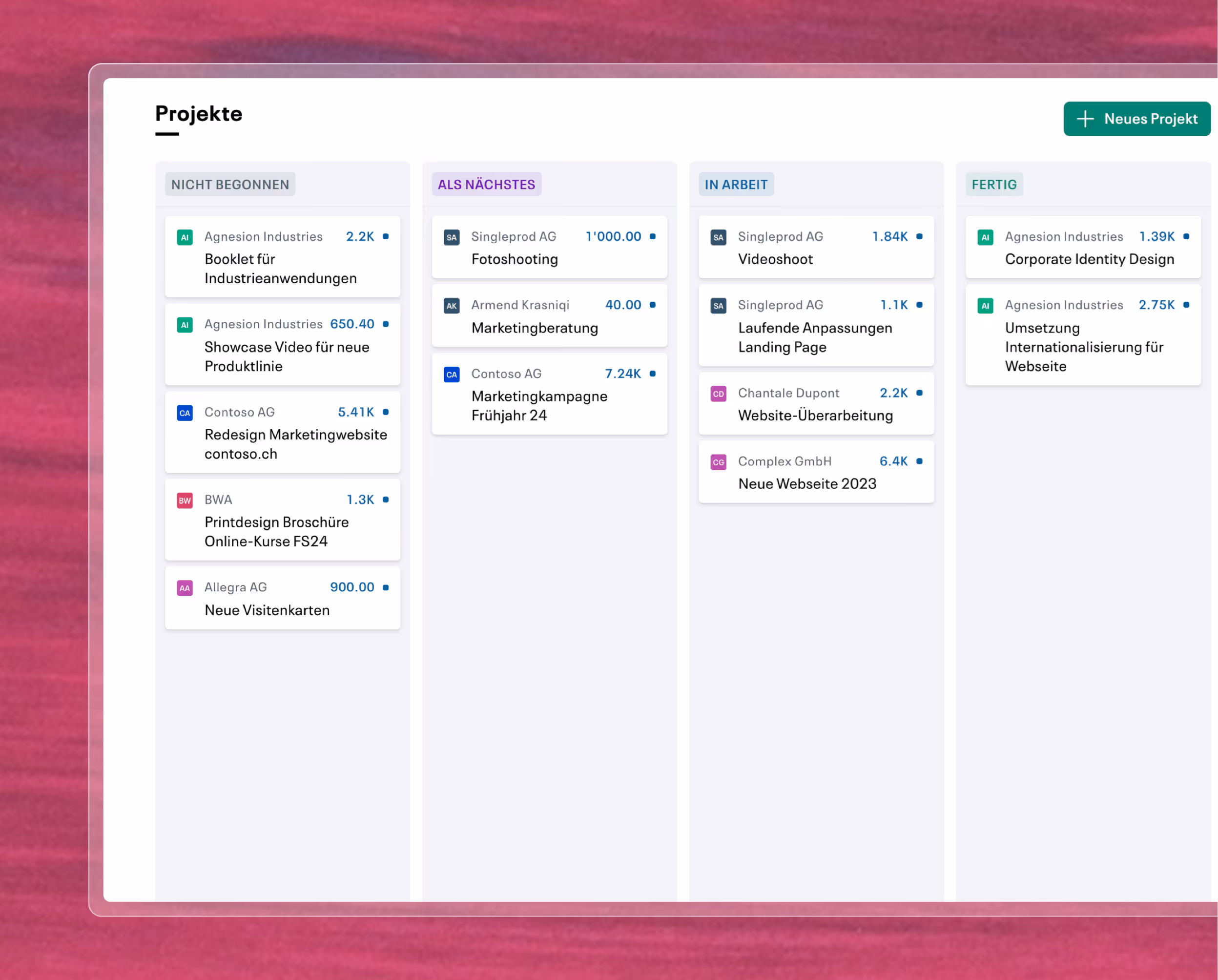 Projects and time tracking in Infinity