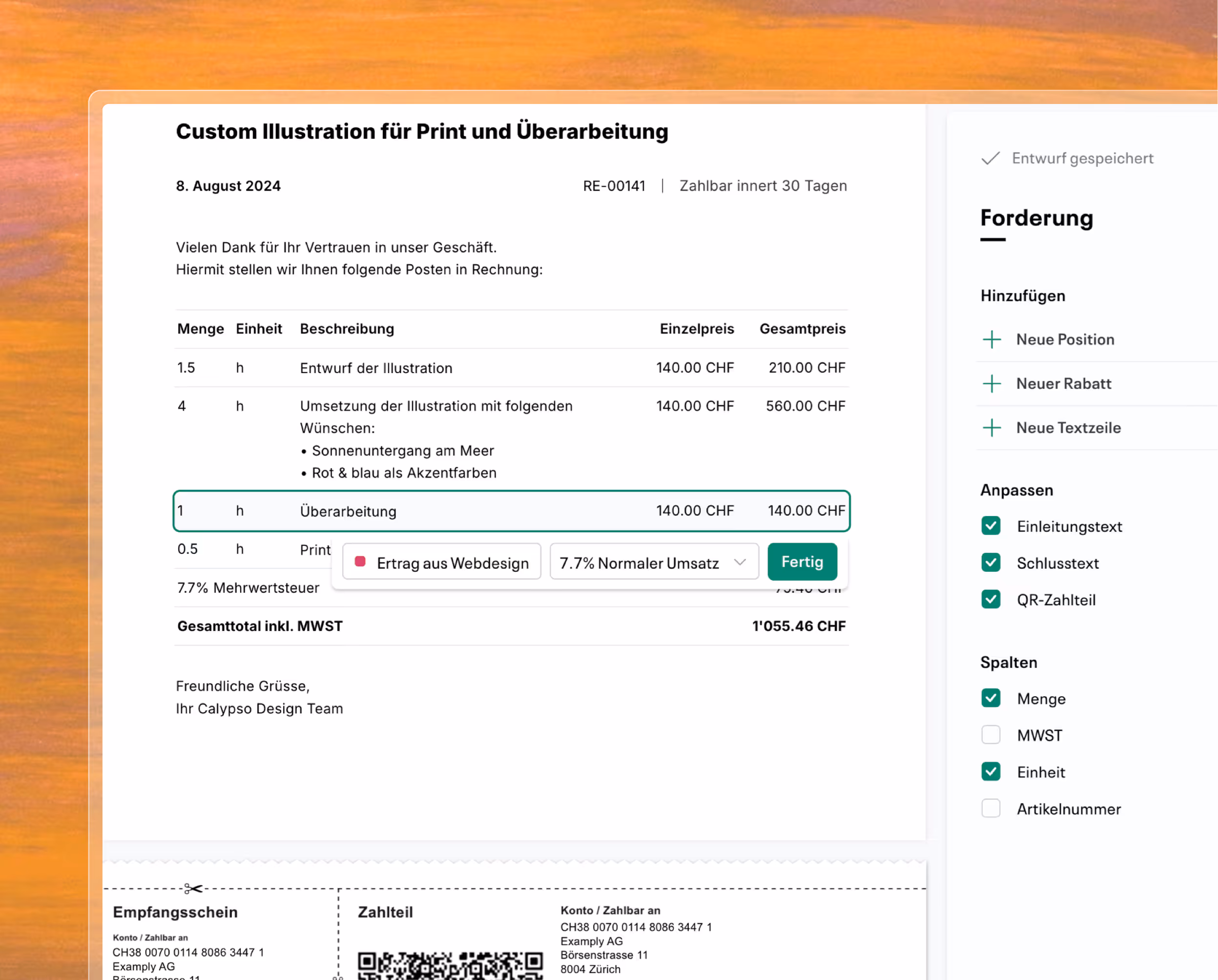 Visual editor for issuing invoices