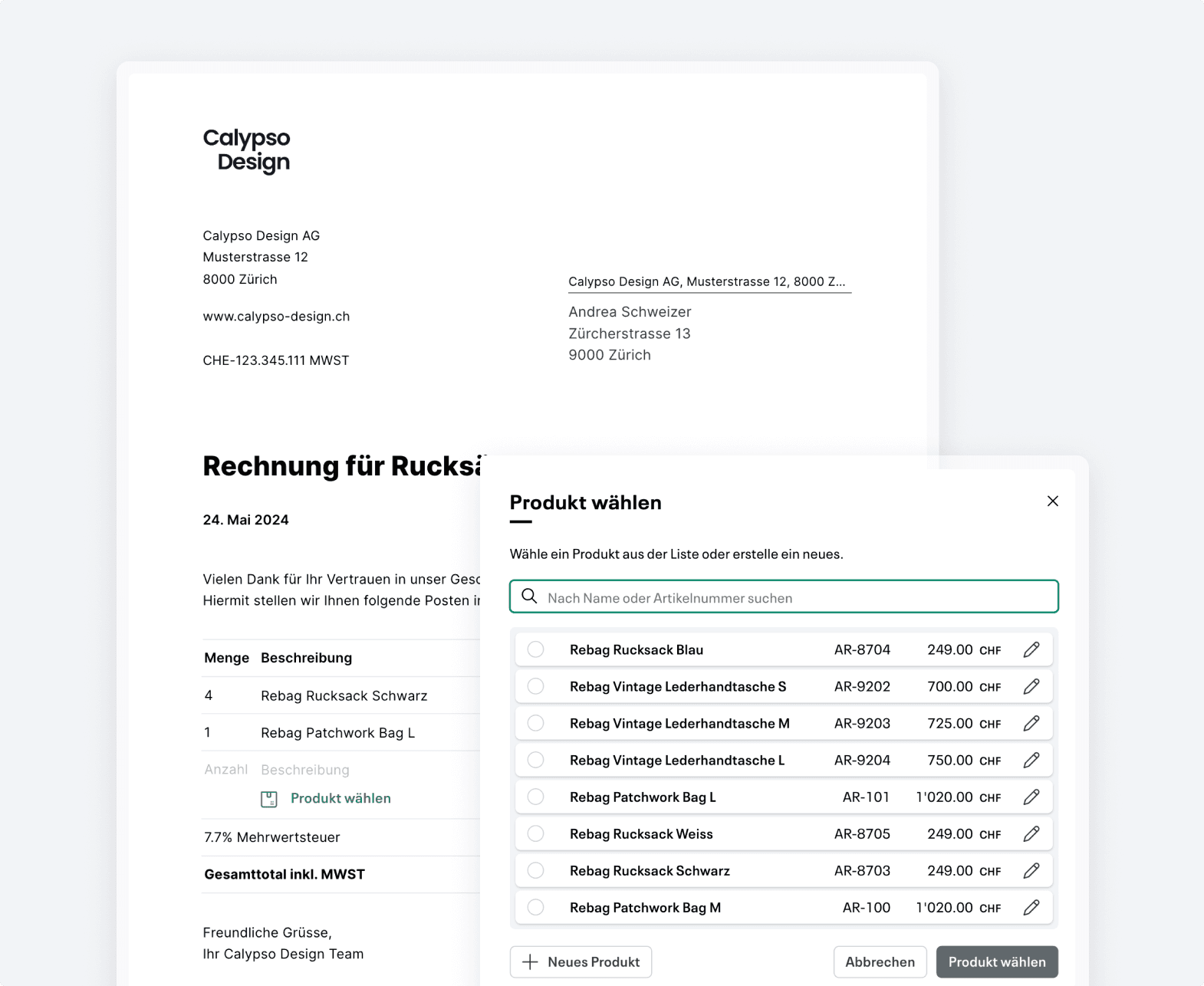 Produkte verwalten in Infinity FInance