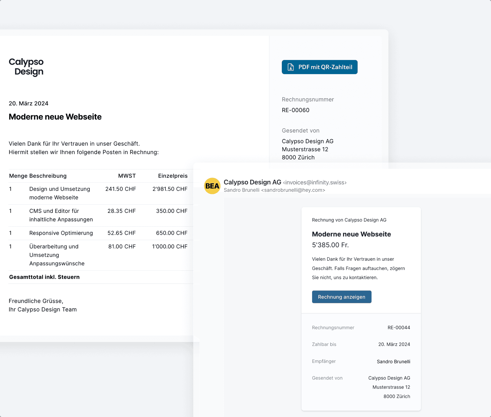 Sharing offers and invoices via link or email with Infinity Finance